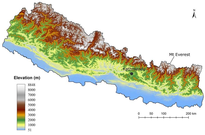 Carte d'altitude du Népal