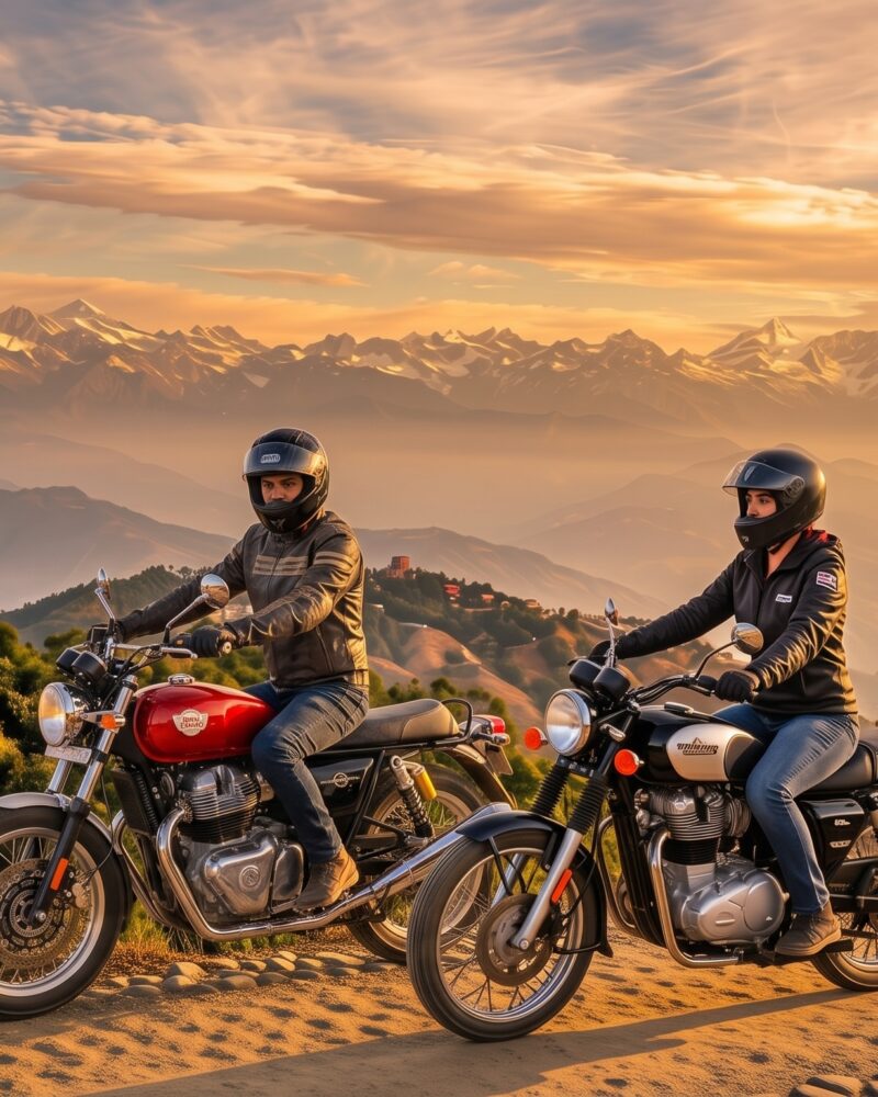 Nagarkot excursion d'une journée en moto avec vue sur la chaîne himalayenne avec Royal Enfield 350