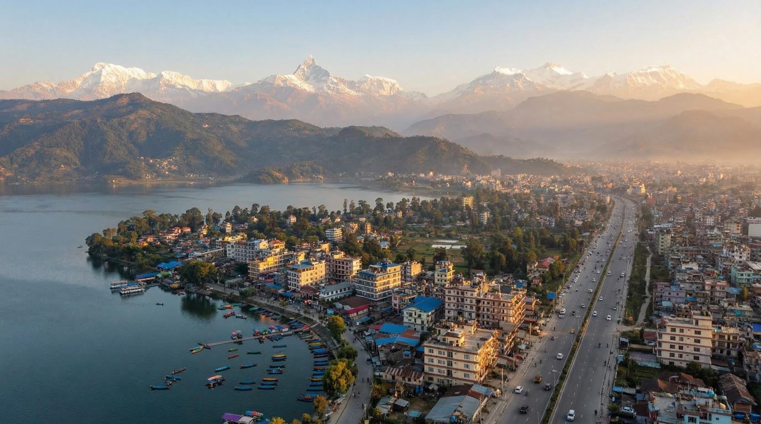 Vue panoramique de Pokhara.